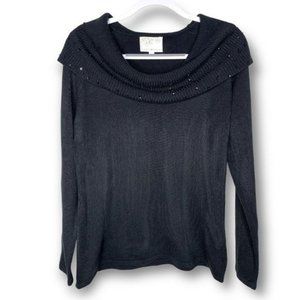 Debbie Morgan Size Small Black Off the Shoulder Soft Knit Sequin Cozy Sweater